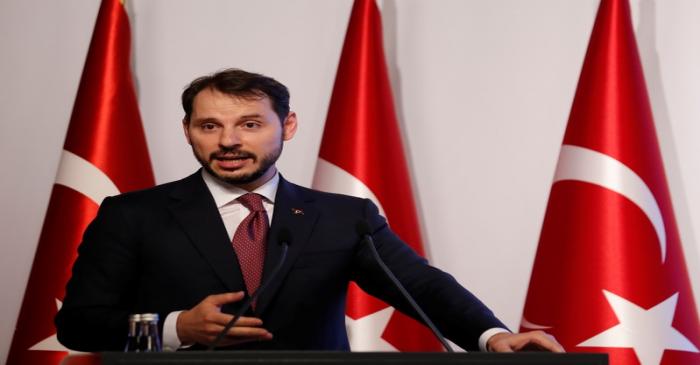 Turkish Treasury and Finance Minister Albayrak speaks during a presentation to announce his