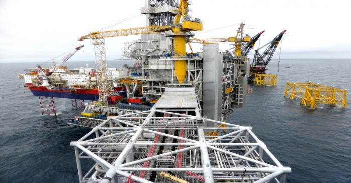 A view of Equinor's oil platform in Johan Sverdrup oilfield in the North Sea