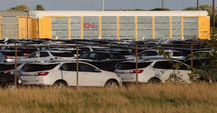 FILE PHOTO: Chevrolet Equinox SUVs are parked awaiting shipment near the General Motors Co (GM)