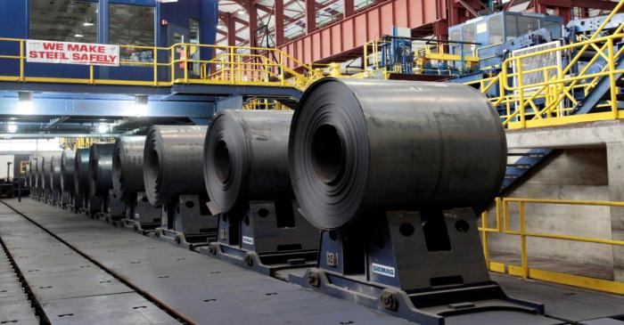 FILE PHOTO: Rolled steel is seen after being treated on the pickle line at the Severstal steel