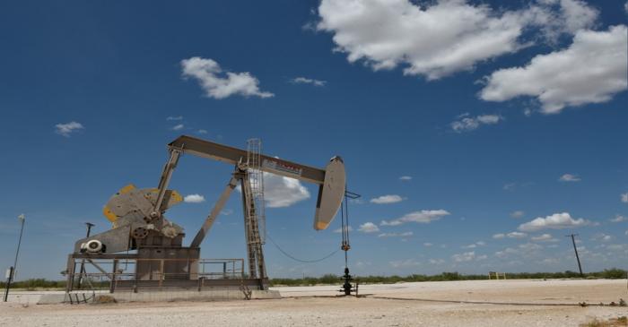 A pump jack operates in the Permian Basin oil production area near Wink