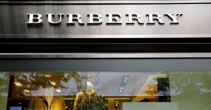 FILE PHOTO: Logo of British luxury brand Burberry is seen at a shop in Zurich