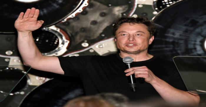 FILE PHOTO: SpaceX CEO Elon Musk talks to his workforce as he announces the world's first