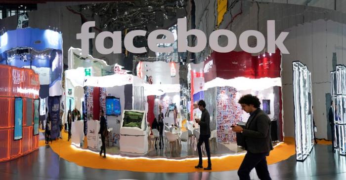 FILE PHOTO: A Facebook sign is seen during the China International Import Expo (CIIE), at the