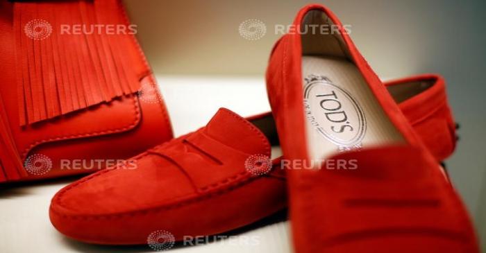 A pair of shoes of the Italian luxury shoemaker Tod's are displayed in Sant'Elpidio a Mare