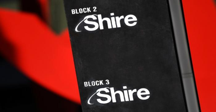 Shire branding is seen outside their offices in Dublin