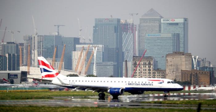 FILE PHOTO: A British Airways airplane taxis at City Airport in London