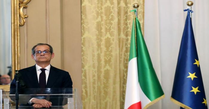 Italian Economy Minister Giovanni Tria looks on before a joint news conference with Eurogroup