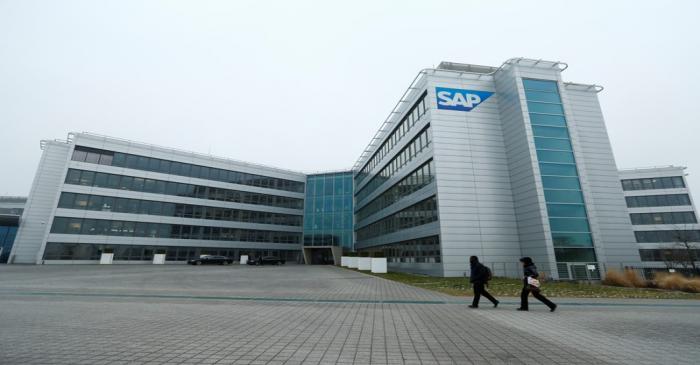 SAP logo at SAP headquarters in Walldorf