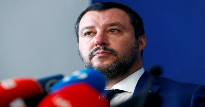 FILE PHOTO: Italy's far right leader and Interior Minister Matteo Salvini attends a a news