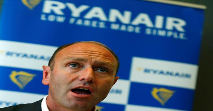 FILE PHOTO: Jacobs, Chief Marketing Officer of Ryanair addresses the media during a news