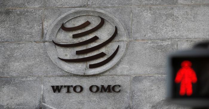 FILE PHOTO:  Logo is pictured outside the WTO headquarters in Geneva