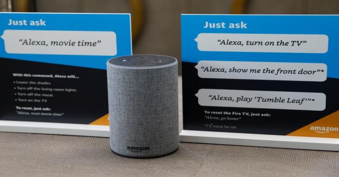 FILE PHOTO: Prompts on how to use Amazon's Alexa personal assistant are seen in an Amazon