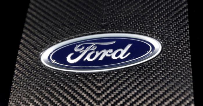 FILE PHOTO: The Ford logo is seen at the New York Auto Show in New York