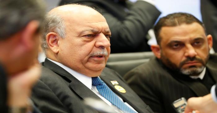 FILE PHOTO:  Iraq's Oil Minister Al Ghadhban talks to journalists at the beginning of an OPEC