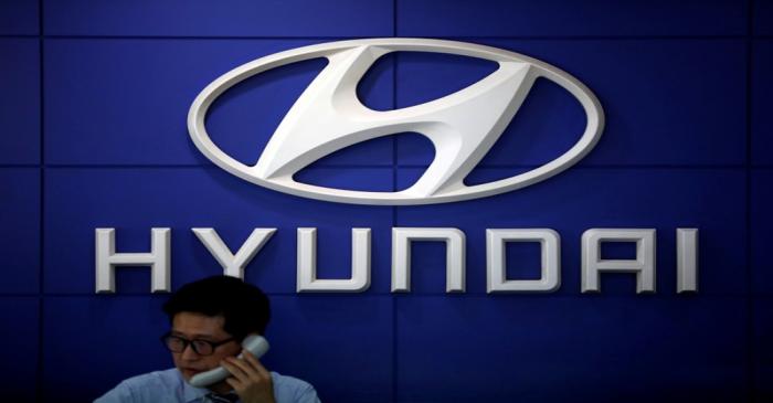 FILE PHOTO: The logo of Hyundai Motor is seen at a dealership in Seoul