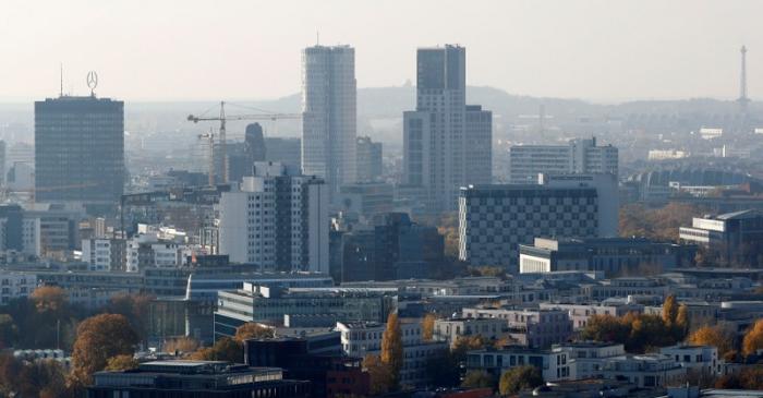 A general view shows the skyline of the West city center with the Memorial Church in Berlin