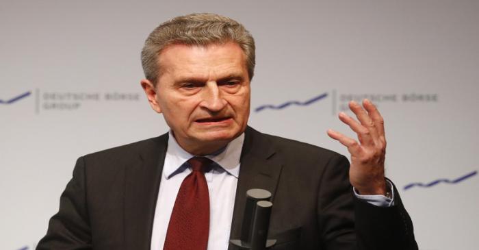 EU Budget and Human Resources Commissioner Oettinger delivers a speech at the New Year