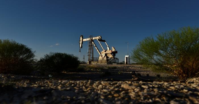 A pump jack on a lease owned by Parsley Energy operates in the Permian Basin near Midland