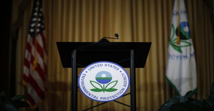 Podium awaits the arrival of U.S. EPA Acting Administrator Andrew Wheeler to address staff at