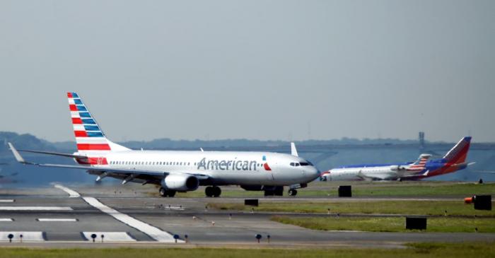 FILE PHOTO: An American Airlines jet taxis on the runway at Washington National Airport in