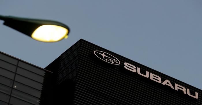 FILE PHOTO : The logo of Subaru Corp. is displayed at the company's Tokyo headquarters in Tokyo