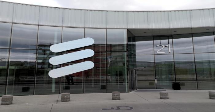 FILE PHOTO: The Ericsson logo is seen at the Ericsson's headquarters in Stockholm