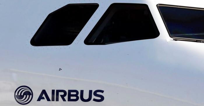 An Airbus A320neo aircraft is pictured during a news conference to announce a partnership