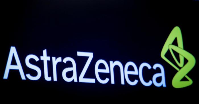 FILE PHOTO: Logo of AstraZeneca is displayed on a screen on the floor at the New York Stock