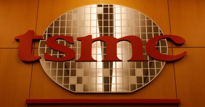 A logo of Taiwan Semiconductor Manufacturing Co (TSMC) is seen at its headquarters in Hsinchu