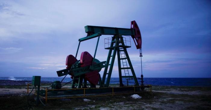 An oil pump works near the sea in Boca de Jaruco, Cuba