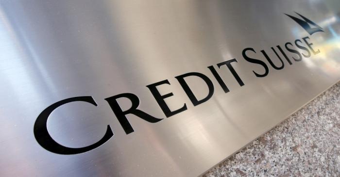 A Credit Suisse sign is seen on the exterior of their Americas headquarters in the Manhattan