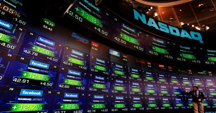 Facebook's share prices are seen inside the NASDAQ Marketsite in New York