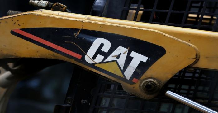 A Caterpillar logo is pictured on the skid-steer loader at the construction site In Warsaw,