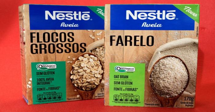 FILE PHOTO: Boxes of Nestle organic oatmeal and oat bran are displayed in this picture