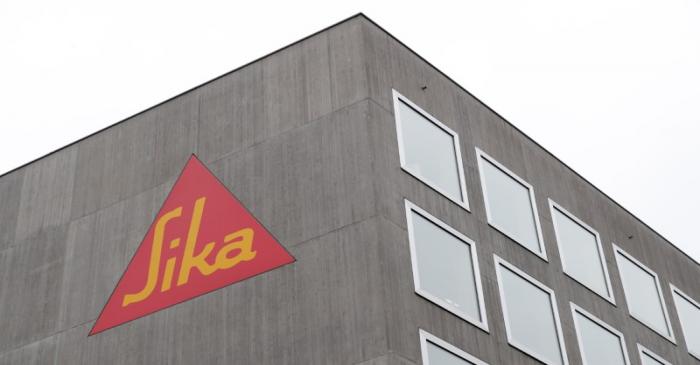 Logo of Swiss chemicals group Sika is seen outside the headquarters, in Zurich