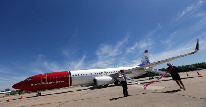 A Norwegian Air Boeing 737-800 is seen during the presentation of Norwegian Air first low cost