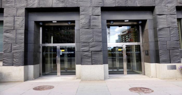 A view of an entrance at Sweden's central bank in Stockholm