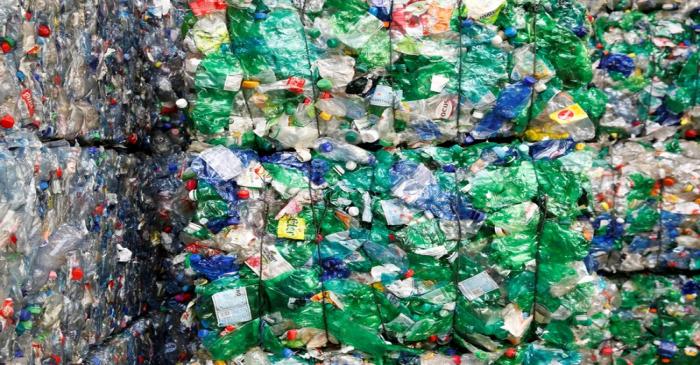 FILE PHOTO: Bundles of pressed PET bottles are seen at the Transcycle Transport & Recycling AG