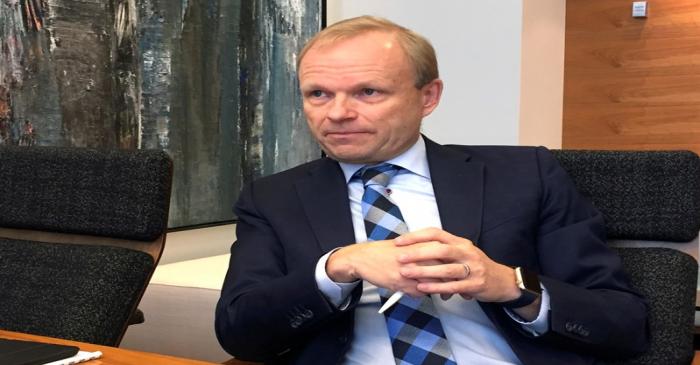 FILE PHOTO: Fortum CEO Lundmark listens during an interview at company headquarters in Espoo