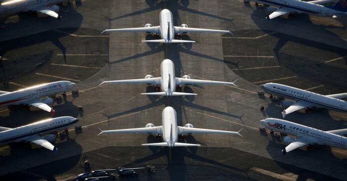 FILE PHOTO: An aerial photo shows Boeing 737 MAX aircraft at Boeing facilities at the Grant