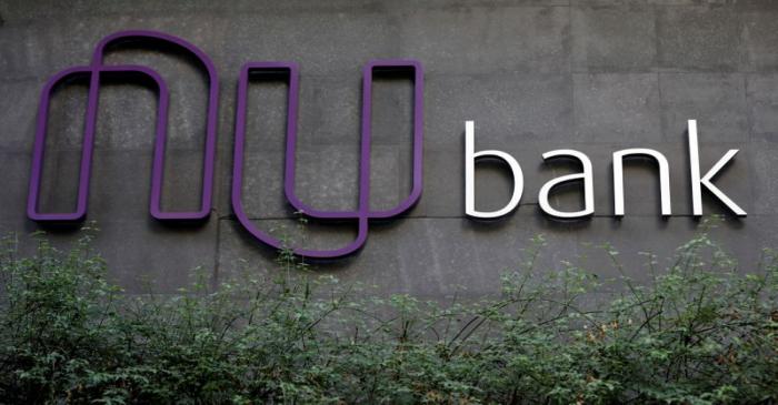 FILE PHOTO: The logo of Nubank, a Brazilian FinTech startup, is pictured at the bank's