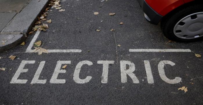 A parking bay reserved for electric car charging can be seen on display in London