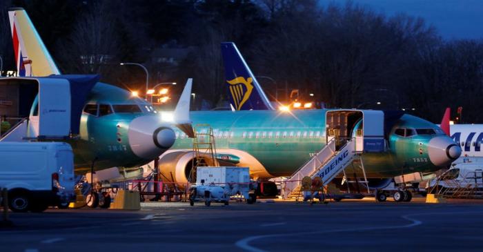 Unpainted Boeing 737 Max aircraft sit on the tarmac at the Renton Municipal Airport in Renton