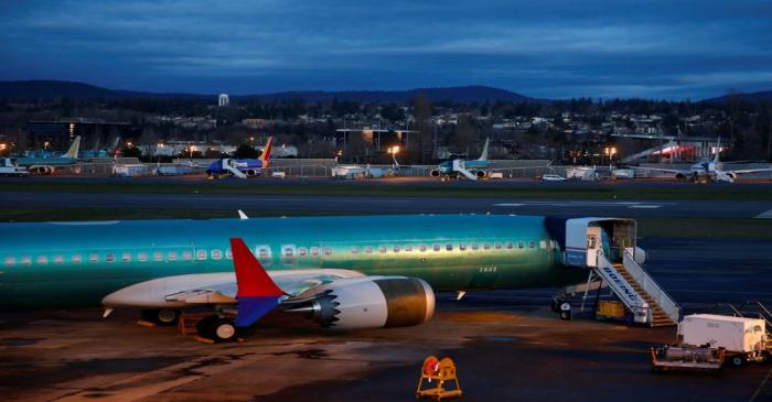 Boeing 737 Max aircraft sit on the tarmac at the Renton Municipal Airport in Renton