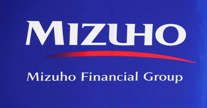 Mizuho Financial Group logo is seen at the company's headquarters in Tokyo