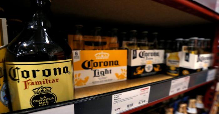 Corona beers are pictured at a BevMo! store ahead of Constellation Brands Inc company results