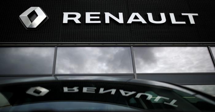 Logo of Renault carmaker is pictured at a dealership in Orvault