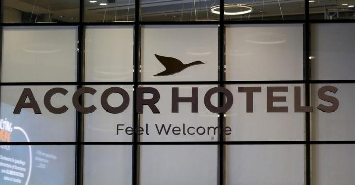 The logo of French hotel operator AccorHotels is seen on the facade of the company's