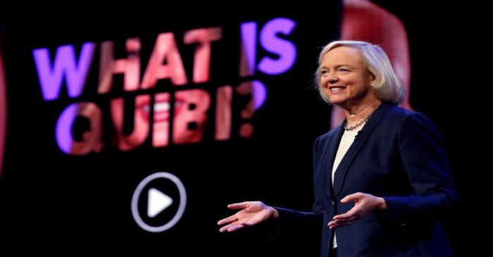 FILE PHOTO: Quibi CEO Meg Whitman speaks during a Quibi keynote address at the 2020 CES in Las